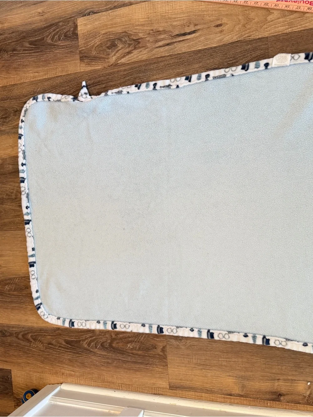 Le Bebe FAVORITE Baby Blanket/Lovey Blue Glasses Mustache Hat Bow Tie Trim